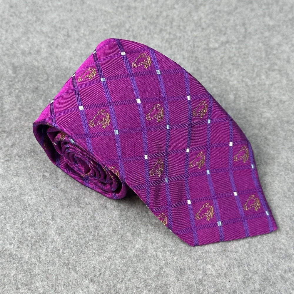 Jan Leslie Frog Silk Tie Italy Purple Pink Check Necktie Vintage 59x3.25"